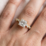 Yellow gold Princess Cut Diamond Cluster Side Stone Solitaire Ring with Prong Setting_75