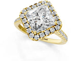 Yellow gold Princess Cut Diamond Cushion Halo Ring with Pavé Band_16