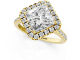 Yellow gold Princess Cut Diamond Cushion Halo Ring with Pavé Band_4