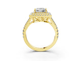 Yellow gold Princess Cut Diamond Double Halo Ring with Pavé Band and Prong Setting_100