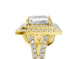 Yellow gold Princess Cut Diamond Double Halo Ring with Pavé Band and Prong Setting_102