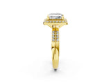 Yellow gold Princess Cut Diamond Double Halo Ring with Split Shank and Four-Prong Setting_5