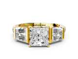 Yellow gold Princess Cut Diamond Engagement Ring with Baguette Side Stones and Channel Set Band_43