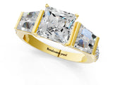 Yellow gold Princess Cut Diamond Engagement Ring with Baguette Side Stones and Channel Set Band_44
