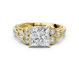 Yellow gold Princess Cut Diamond Engagement Ring with Bezel Set Round Side Stones and Prong Setting_61