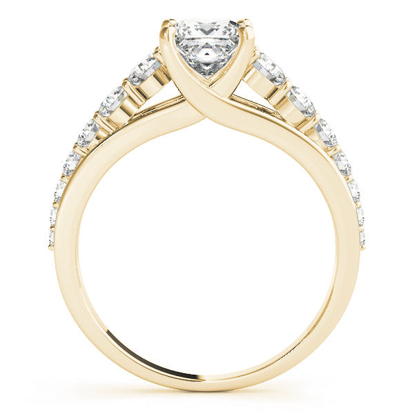 Yellow gold Princess Cut Diamond Engagement Ring with Pavé Band and Four-Prong Setting 1