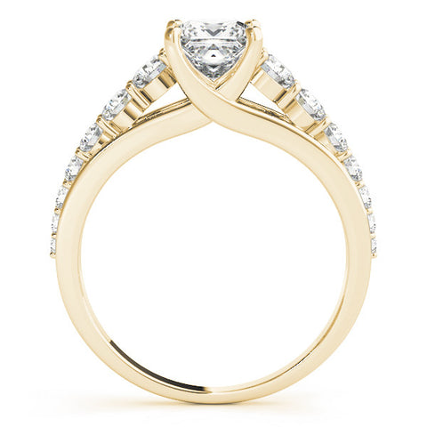 Yellow gold Princess Cut Diamond Engagement Ring with Pavé Band and Four-Prong Setting 1