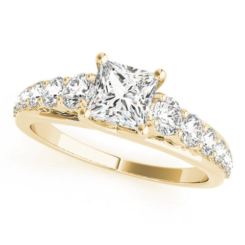 Yellow gold Princess Cut Diamond Engagement Ring with Pavé Band and Four-Prong Setting 2