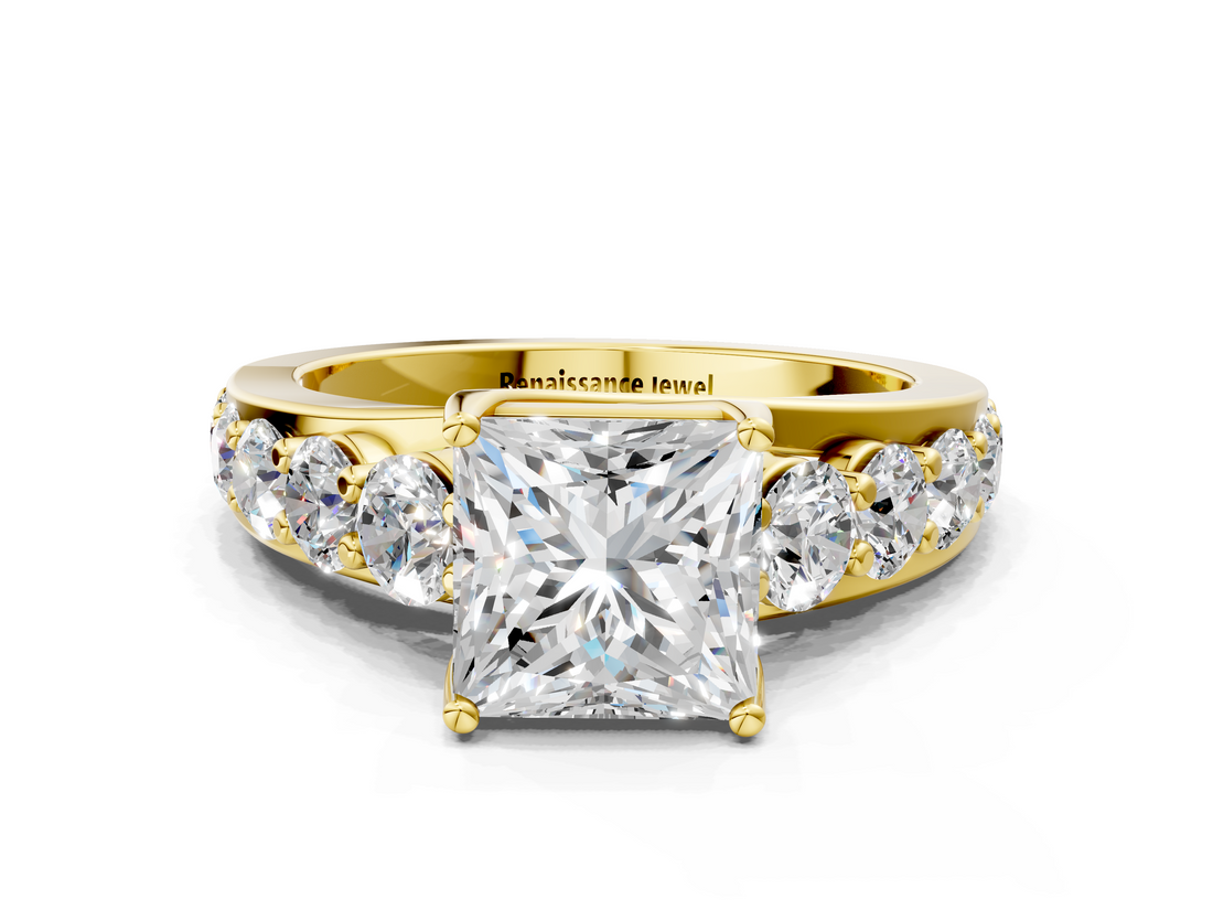 Yellow gold Princess Cut Diamond Engagement Ring with Pavé Band and Four-Prong Setting_15