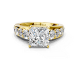 Yellow gold Princess Cut Diamond Engagement Ring with Pavé Band and Four-Prong Setting_15