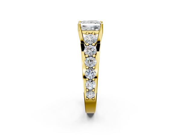 Yellow Gold Princess Cut Engagement Ring Setting with Graduated Shared Prong Accents and Prong Head