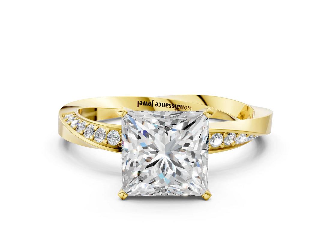 Yellow gold Princess Cut Diamond Engagement Ring with Side Stone Accents and Four-Prong Setting_13
