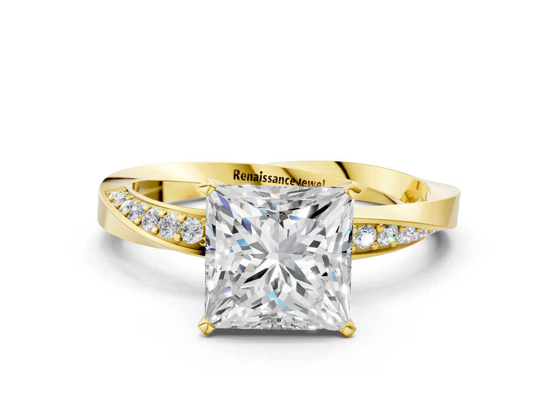 Yellow gold Princess Cut Diamond Engagement Ring with Side Stone Accents and Four-Prong Setting_23