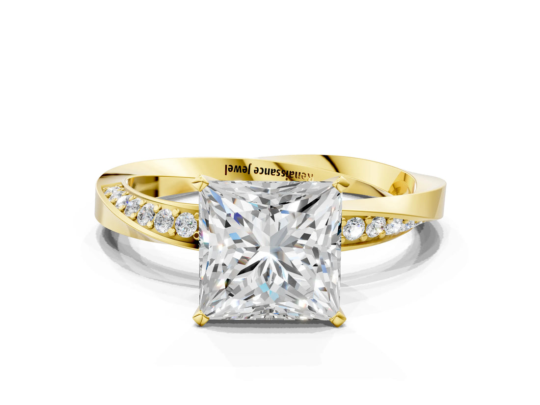 Yellow gold Princess Cut Diamond Engagement Ring with Side Stone Accents and Four-Prong Setting_97