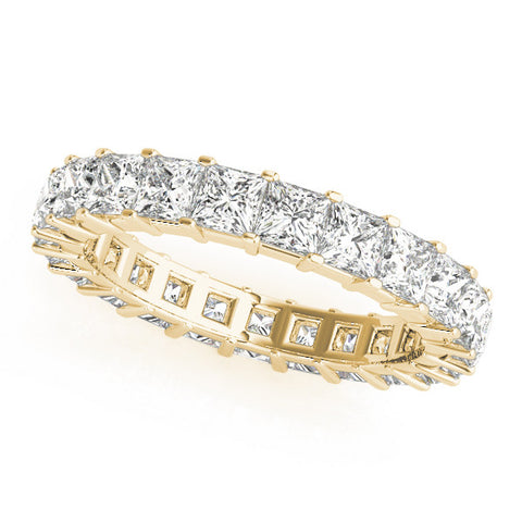 Yellow gold Princess Cut Diamond Eternity Band with Channel Setting and Shared Prong
