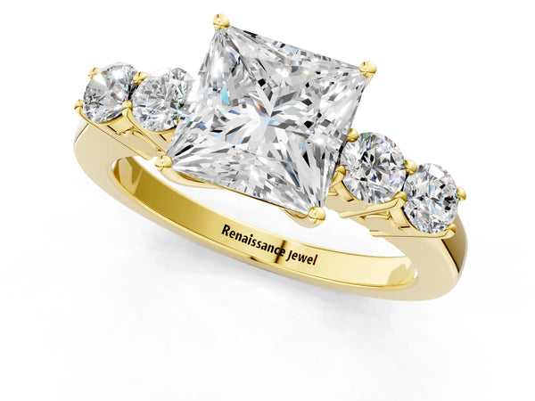 Yellow gold Princess Cut Diamond Five-Stone Prong Set White Gold Ring