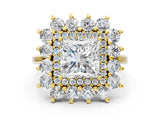 Yellow gold Princess Cut Diamond Floral Double Halo Engagement Ring with Prong Setting_42