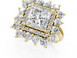 Yellow gold Princess Cut Diamond Floral Double Halo Engagement Ring with Prong Setting_43