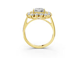 Yellow gold Princess Cut Diamond Floral Double Halo Engagement Ring with Prong Setting_45