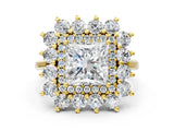 Yellow gold Princess Cut Diamond Floral Double Halo Engagement Ring with Prong Setting_78