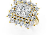 Yellow gold Princess Cut Diamond Floral Double Halo Engagement Ring with Prong Setting_79