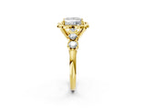 Yellow gold Princess Cut Diamond Floral Halo Engagement Ring with Shared Prong Setting 3