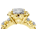 Yellow gold Princess Cut Diamond Floral Halo Engagement Ring with Shared Prong Setting 5