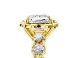 Yellow gold Princess Cut Diamond Floral Halo Engagement Ring with Shared Prong Setting