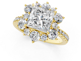 Yellow gold Princess Cut Diamond Floral Halo Pave Band with Prong Setting_37