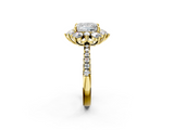 Yellow gold Princess Cut Diamond Floral Halo Pave Band with Prong Setting_38