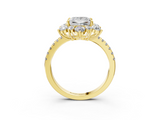 Yellow gold Princess Cut Diamond Floral Halo Pave Band with Prong Setting_39