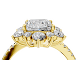 Yellow gold Princess Cut Diamond Floral Halo Pave Band with Prong Setting_40