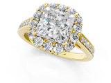 Yellow gold Princess Cut Diamond Floral Halo Ring with Pavé Band and Prong Setting_4