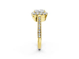 Yellow gold Princess Cut Diamond Floral Halo Ring with Pavé Band and Prong Setting_5