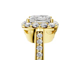 Yellow gold Princess Cut Diamond Floral Halo Ring with Pavé Band and Prong Setting_8