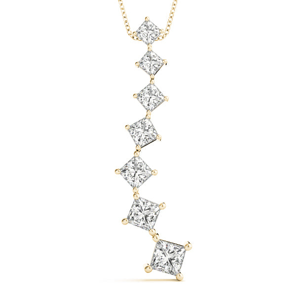 Yellow gold Princess Cut Diamond Graduated Prong Pendant