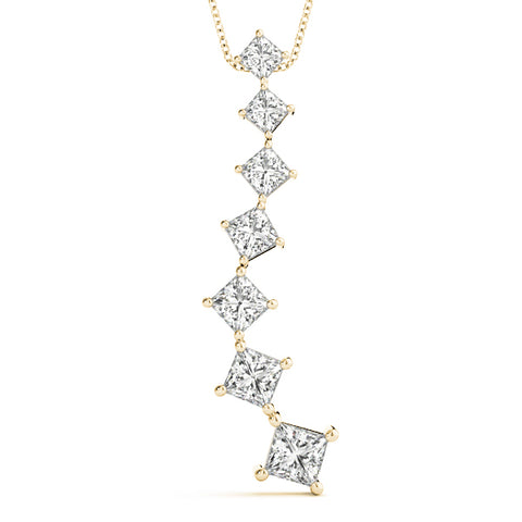 Yellow gold Princess Cut Diamond Graduated Prong Pendant