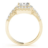 Yellow gold Princess Cut Diamond Halo Engagement Ring with Baguette Accents and Pavé Band 2