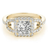 Yellow gold Princess Cut Diamond Halo Engagement Ring with Open Split Pavé Band 1