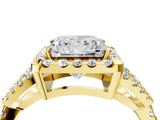 Yellow gold Princess Cut Diamond Halo Engagement Ring with Open Split Pavé Band_10