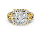 Yellow gold Princess Cut Diamond Halo Engagement Ring with Open Split Pavé Band_18
