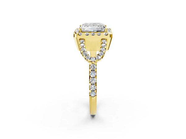 Yellow Gold Princess Cut Split Shank Pave Halo Engagement Ring Setting