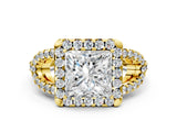 Yellow gold Princess Cut Diamond Halo Engagement Ring with Open Split Pavé Band_6