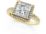 Yellow gold Princess Cut Diamond Halo Engagement Ring with Pavé Band and Prong Setting_28