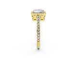 Yellow gold Princess Cut Diamond Halo Engagement Ring with Pavé Band and Prong Setting_29