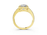 Yellow gold Princess Cut Diamond Halo Engagement Ring with Pavé Band and Prong Setting_30
