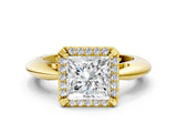 Yellow gold Princess Cut Diamond Halo Engagement Ring with Split Shank and Four-Prong Setting_94