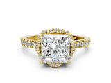 Yellow gold Princess Cut Diamond Halo Pave Band with Four-Prong Setting_4