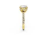 Yellow gold Princess Cut Diamond Halo Pave Band with Four-Prong Setting_6