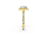 Yellow gold Princess Cut Diamond Halo Ring with Bezel Frame and Pavé Band_5